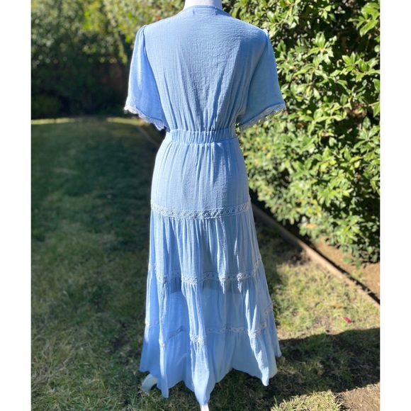 NWT Light Blue V Neck Maxi Dress with Lace Trim - Picture 5 of 5
